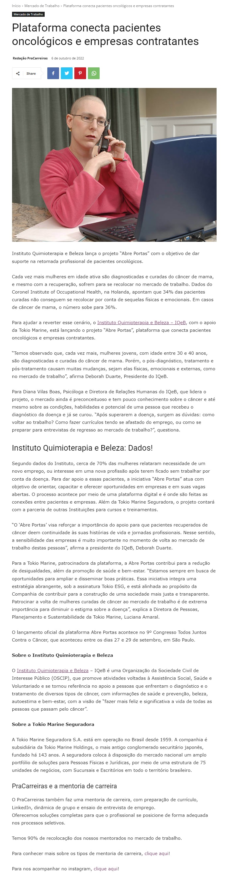 Instituto Quimioterapia e Beleza lança projeto 