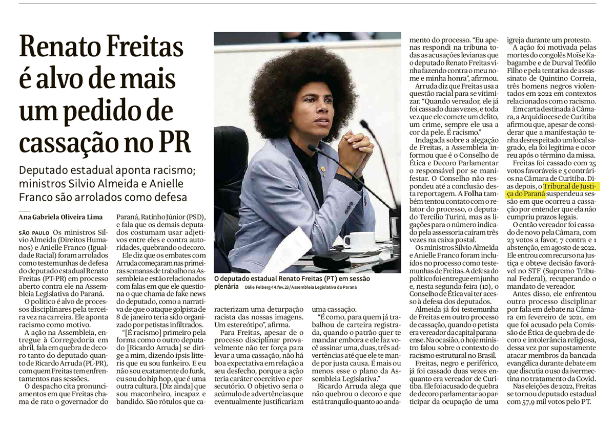 Renato Freitas é alvo de mais um pedido de cassação no PR 