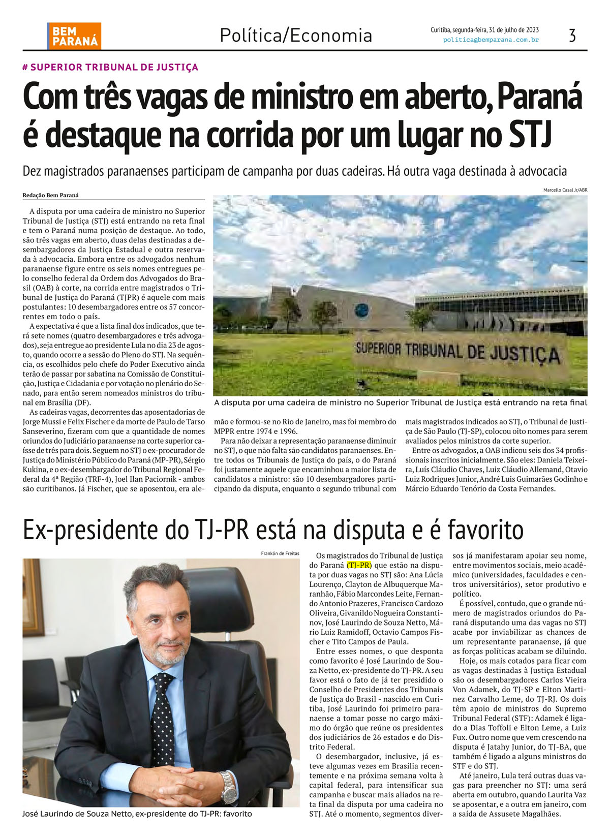 Com três vagas de ministro em aberto, Paraná é destaque na corrida por um lugar no STJ