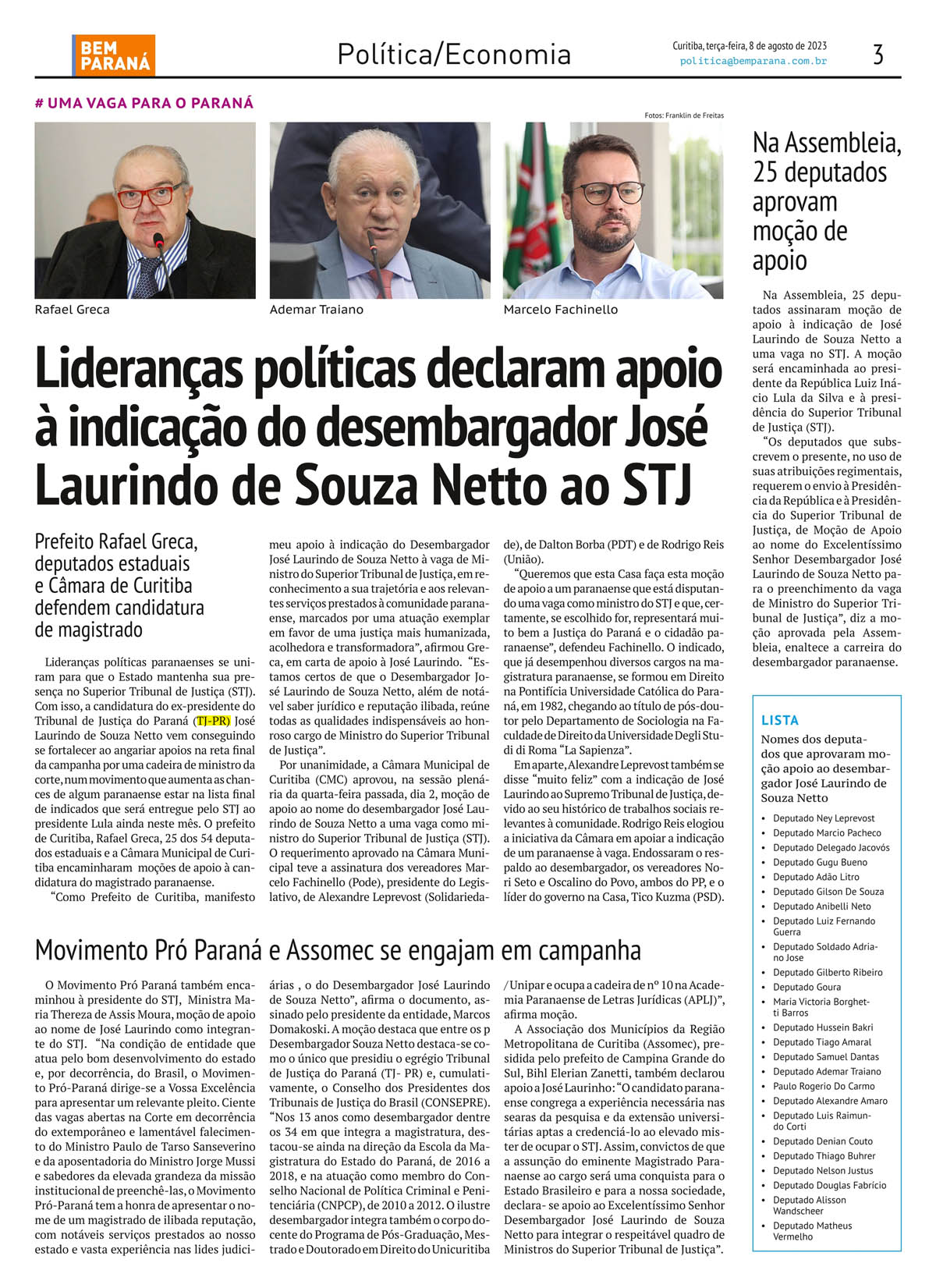 Lideranças políticas declaram apoio à indicação do desembargador José Laurindo de Souza Netto ao STJ - image 1