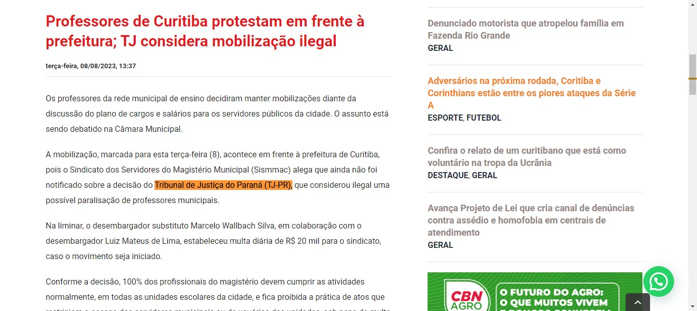 Professores de Curitiba protestam em frente à prefeitura; TJ considera mobilização ilegal