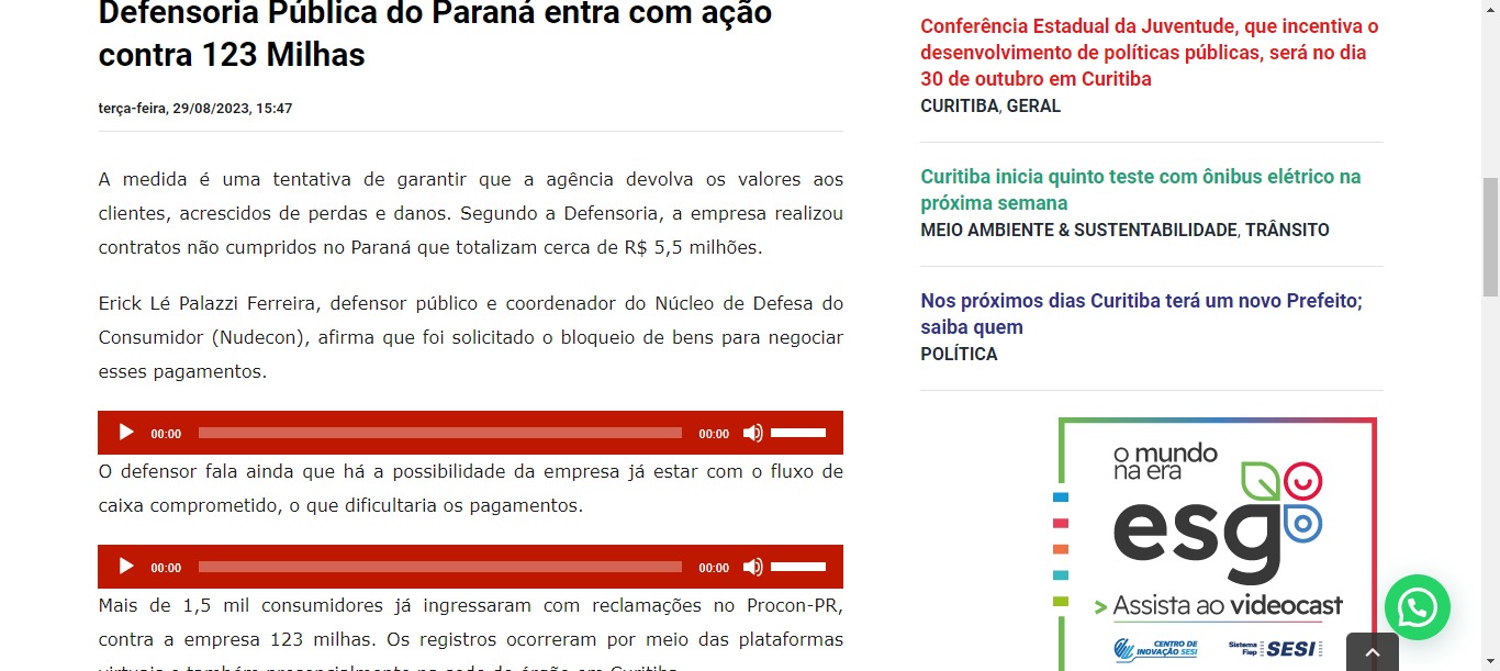 Defensoria Pública do Paraná entra com ação contra 123 Milhas