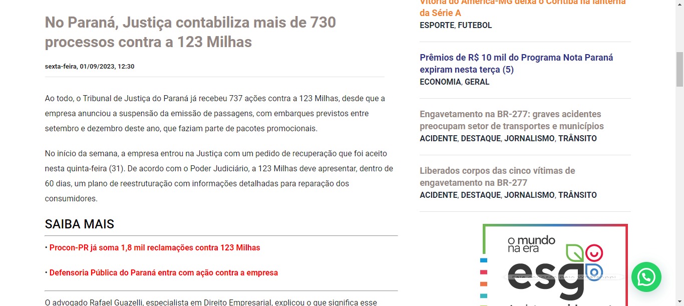 No Paraná, Justiça contabiliza mais de 730 processos contra a 123 Milhas