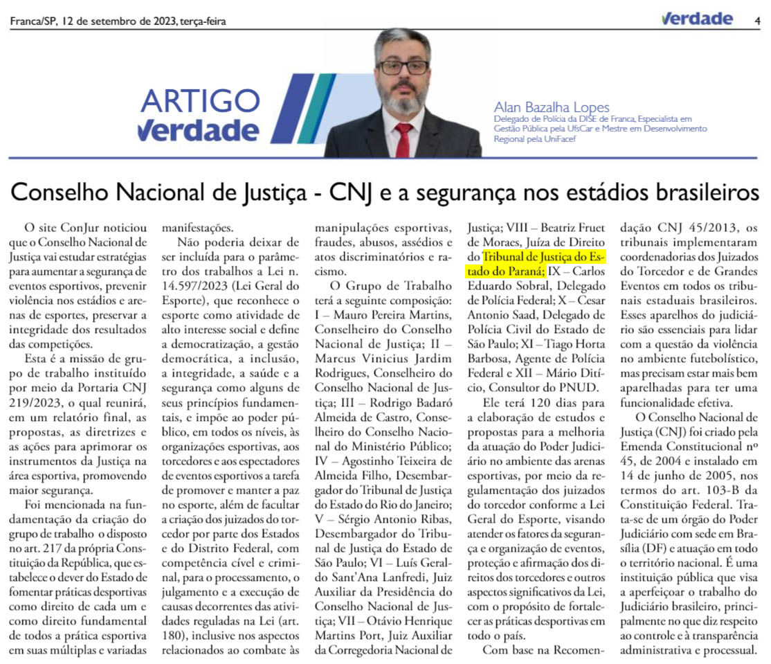 Conselho Nacional de Justiça - CNJ e a segurança nos estádios brasileiros