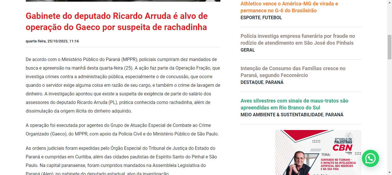 Gabinete do deputado Ricardo Arruda é alvo de operação do Gaeco por suspeita de rachadinha