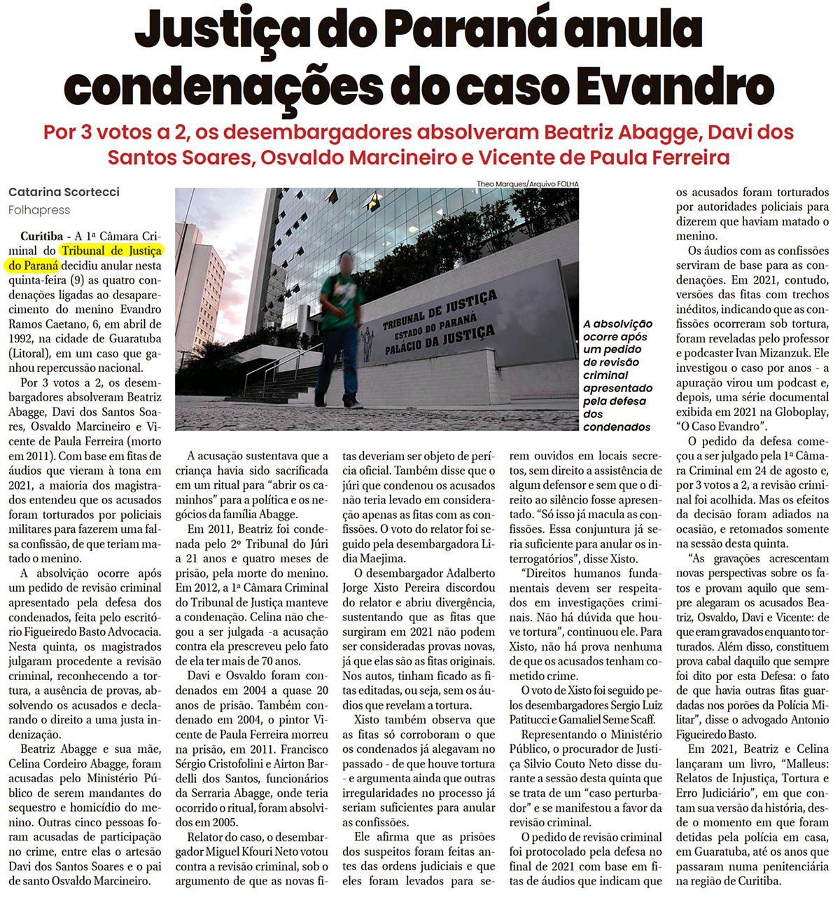Justiça do Paraná anula condenações do caso Evandro 