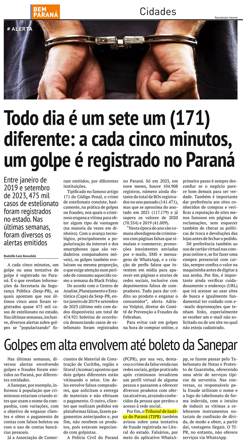 Todo dia é um sete um (171) diferente: a cada cinco minutos, um golpe é registrado no Paraná